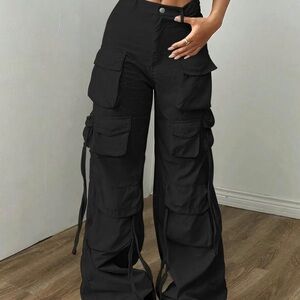 Stylish Black Wide Leg Cargo Pants
